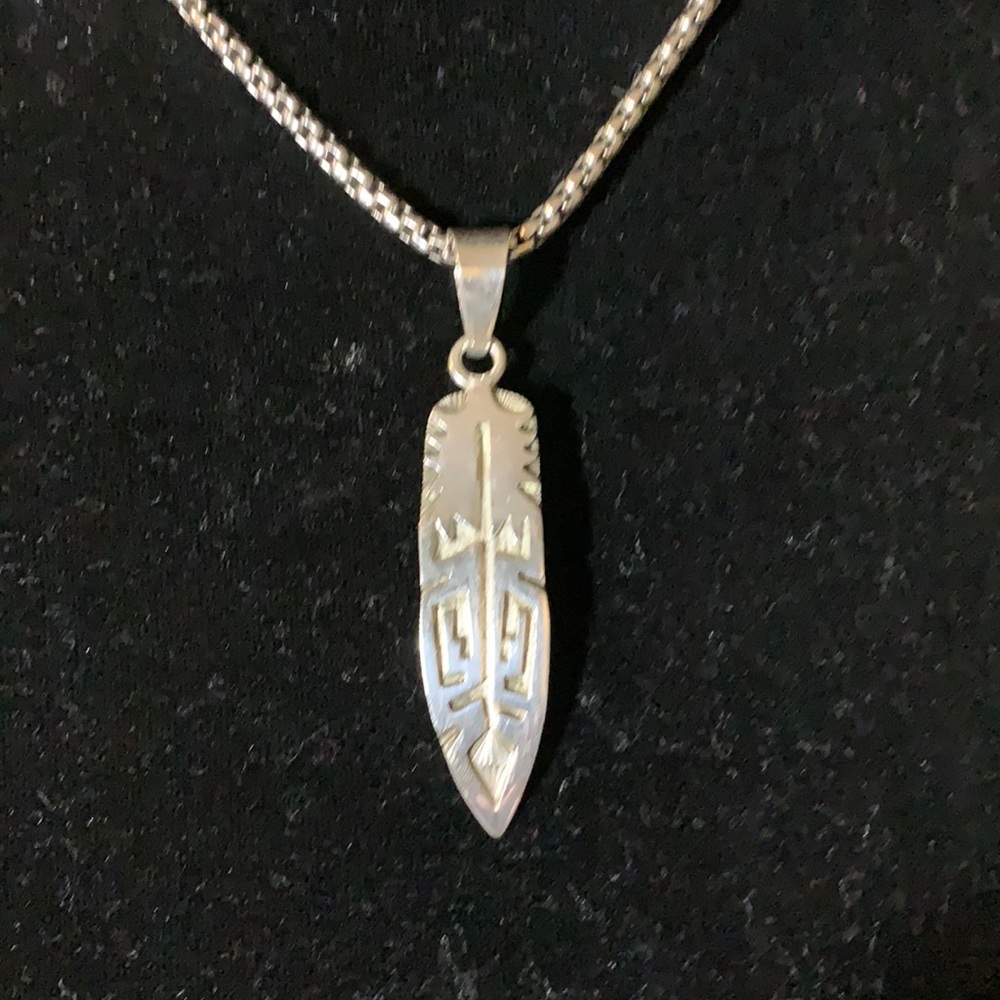 Native American Sterling Silver .925 Stamped Feather Pendant